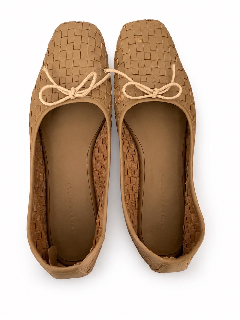 Freda Salvador Jada Woven Square-Toe Ballet Flats in Latte